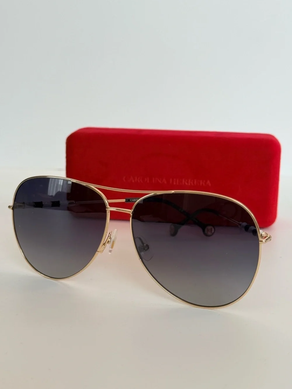 Carolina Herrera Gold Aviator Sunglasses with Dark Gray Lenses CH0034/S